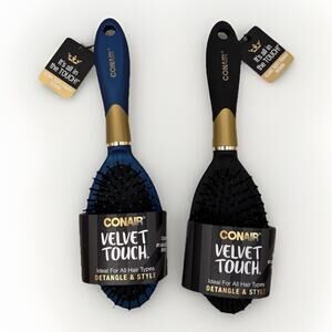 Conair Velvet Touch Hair Brush Bundle Detangle & Style Soft Touch Handles 2pc